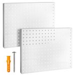 Heavy Duty Metal Pegboard Organizer - Wall Storage Steel Peg Board Panels Set 1/4 inch Round Holes 17"x13" Garage Craft Tool Display Hanging Rack Organization Kit with Mounting Hardware (2, White)