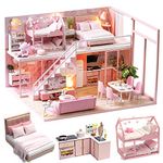 Fsolis DIY Dollhouse Miniature Kit with Furniture, 3D Wooden Miniature House with Dust Cover and Music Movement, Miniature Dolls House kit (L27)