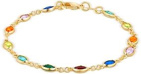 Barzel 18K Gold Plated Multicolor Crystal Bracelet in 7.5 Inches - Made In Brazil