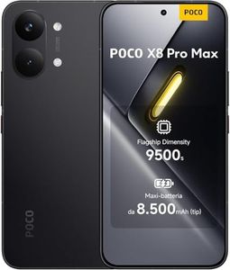 Poco X8 Pro Max, Smartphone 12+256 GB, Flagship Dimensity 9500s, 8500mAh (typ) Battery, Ultra-Bright AMOLED Display, 50MP Light Fusion 600 with OIS, Black, 1 Year Extra Warranty, Charger Not Included