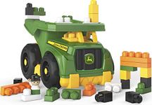 MEGA BLOKS John Deere Toddler Building Blocks Toy Set, Dump Truck with 25 Pieces and Storage, 1 Figure, Green , Ages 1+ Years