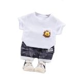 Bold N Elegant Furious Lion 3D Soft Plush Patch Attach Half Sleeve Tshirt with Camouflage Shorts Knicker Summer Clothes Dress for Infant Toddler Kids (2-3 Years, Frost White)