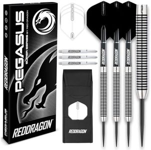 Pegasus Tungsten Steel Darts Set - 23g, 25g, 27g - Black Red Dragon Stems and Black Flights