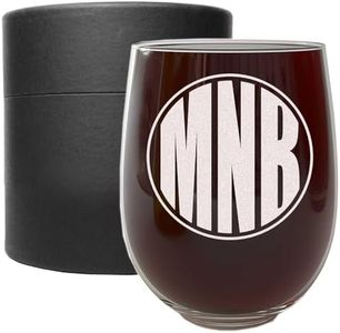 Personalized Mothers Day Etched 17oz Stemless Wine Glass, Circle Monogram - Customized Mom Wine glass, Custom Mum Monogrammed Wine Glasses, Initial Gifts for Her