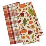 DII Cotton Fall Thanksgiving Holiday Dish Towels, 18x28 Set of 2, Decorative Oversized Kitchen Towels, Perfect Home and Kitchen Gift-Pumpkin Spice Plaid