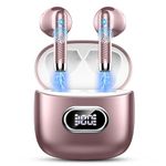 Wireless Earbuds, Bluetooth 5.3 Headphones HiFi Stereo Bluetooth Earphones with 4 ENC Mic, in-Ear Headphones Noise Cancelling, IP7 Waterproof, LED Display USB-C Ear Buds for iPhone Android Rose Gold