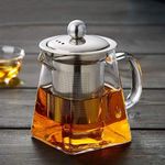 OFKPO Square Glass Teapot Heat Resistant Bottle Cup with Infuser Perfect for Tea and Coffee (350ml)