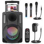 12’’ Portable PA Speaker System - Wireless BT Streaming PA & Karaoke Party Audio Speaker, Two Wireless Mic, Wired Microphone, Tablet Stand, Flashing Party Lights, MP3/USB/ /FM Radio - PHPWA12TB