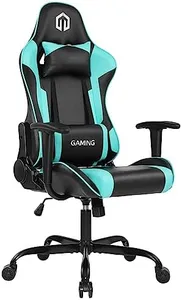 GOTMINSI Video Gaming Chair with Headrest and Lumbar Cushion Adjustable Desk Chair for Office and Study Room Computer Racing Chair with Ergonomic High Backrest (BK/Mint)