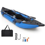 GYMAX Inflatable Kayak, 12.5Ft 230KG Tandem Kayak with 2 Aluminum Paddles, 2 Padded Seats, Footrests, 2 Fins, Hand Pump, Carry Bag & Repair Kit, 2 Person Fishing Touring Kayak for Adults Youth (Blue)