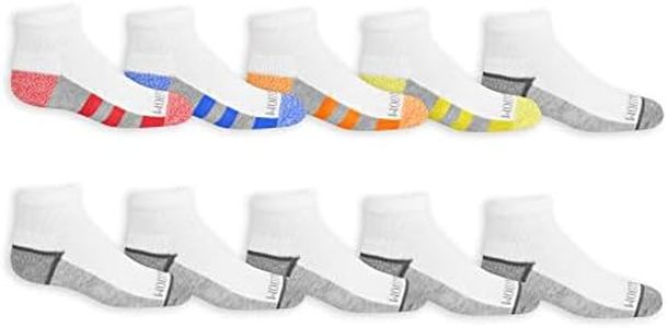 Fruit of the Loom Boys' Durable Cushion Ankles Socks (10 Pack), White, Large