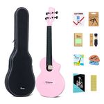 Rosen Concert Ukulele Carbon Fiber Ukelele for Adult Kids Beginners Kit, 23 inches Travel Ukeleles with All Ukulele Starter Accessories(Pink)