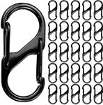 25 PCS S Carabiner Keyring Clip, Dual Spring Keychain Clip with 2 Opening Snap Hook S Shape Double Clip Hook Metal Buckle for Home Outdoor Hiking Fishing Camping Travel(Black)