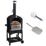 KuKoo Outdoor Pizza Oven Portable Charcoal BBQ Garden Smoker Pizza Maker Stainless Steel Chimney Vent Temperature Gauge Shelf Includes FREE Pizza Peel, Stone and Cutter