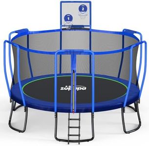 Zupapa Trampolines No-Gap Design 1500 LBS Weight Capacity 16 15 14 12 10 8FT for Kids Children with Safety Enclosure Net Outdoor Backyards Large Recreational Trampoline