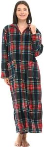 Alexander Del Rossa Women's Zip Up Fleece Robe, Soft Warm Plush Oversized Zipper Bathrobe, Classic Tartan Plaid Blue, Small