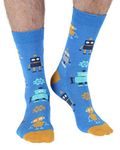 SeriouslySillySocks Men's Bamboo Crew Socks Robot 1 Pair Lg 7-11 Blue