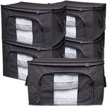 ZOBER Clothes Storage, Foldable Blanket Storage Bags, Storage Containers for Organizing Bedroom, Closet, Clothing, Comforter, Organization and Storage with Lids and Handle, 6 Pack, Black