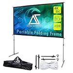 Akia Screens 120 inch Portable Outdoor Projector Screen with Stand and Bag 16:9 8K 4K Ultra HD 3D Adjustable Height Foldable Projection Screen Silver for Movie Video Home Theater AK-OS120H1