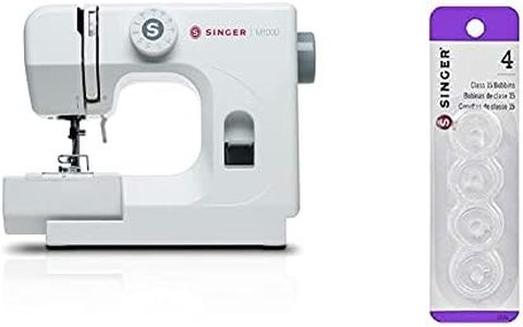 SINGER M1000.662 Sewing Machine + Singer Class 15 Transparent Bobbins (4-Count) Bundle