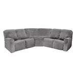 Velvet Stretch Reclining Couch Covers 5 Seat Recliner Cover Corner Sofa Covers L Shape Sectional Recliner Sofa Covers for Sofa Anti Slip Furniture Protector Thick Soft Washable (Gray)