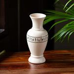 ExclusiveLane 'Whispers of Warli' Handcrafted Ceramic Flower Vase, 10 Inch, White, Ivory and Black