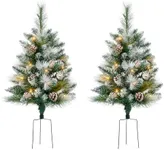 Best Choice Products Set of 2 24.5in Outdoor Frosted Scotch Pine Pathway Christmas Trees, Battery Operated Pre-Lit Holiday Décor w/LED Lights