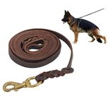 Skora Braided Genuine Leather Dog Leash 9.8 Foot Long 1/2 Inch Wide Dog Training Leash Lead Strong Durable Dog Slip Lead with Dog Training Whistle