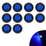KYYET 10 Pcs 3/4 Inch Mount LED Rear Side Marker Indicator Lights for Trucks, Traile,Cab Marker, RV Marker,Marine Led Utility Strip Light for Boats,Taillight Brake Stop Lamp 12V (Blue)