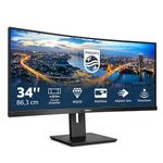 Philips 345B1C - 34 inch Curved WQHD Monitor, 100Hz, 4ms, VA, Speakers, Height Adjust, Power Sensor, USB Hub (3440 x 1440 WQHD, 300 cd/m², HDMI/DP/USB-B/USB 3.2)