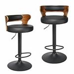 Moustache Bar Stools Set of 2, 25.2" - 33.5" Counter Height Bar Stools with Upholstered and Height Adjustable, Swivel PU Leather Bar Stools with Metal Footrest