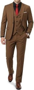 YND Men's Slim Fit 3 Piece Suit, One Button Jacket Vest Pants Set with Tie, Solid Party Wedding Dress Blazer, Tux Waistcoat and Trousers Khaki