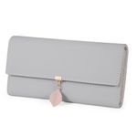 UTO Women PU Leather Wallet Large Capacity Leaf Pendant Card Phone Holder Checkbook Organizer Zipper Coin Purse A Grey