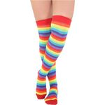 LABASA® New Ladies Girls Over The Knee Long Casual Stripe Stripy Striped Microfiber Socks Assorted Colours - Women Thigh High Socks UK Size 4-6 (Rainbow)