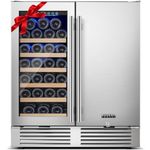 BODEGACOOLER 30 Inch Wine and Beverage Refrigerator,Dual Zone Wine Beverage Cooler with French Door,Under Counter Freestanding Wine Beer Fridge,Hold 31 Bottles and 100 Cans with Safety Locks