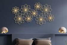 DeWoGift Metal Wall Decor/Floral Wall Art/Wall Sculpture/Hanging For Living Room, Office, Bedroom, Hotel Set of 9 (Gold)