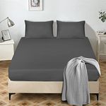 My home store Double Fitted Sheet - 25 cm Brushed Microfiber Bedding Set - Ultra Soft No-Iron Wrinkle-Resistant Plain Dyed Fitted Bed Sheets Hypoallergenic Breathable Sheets (Charcoal)