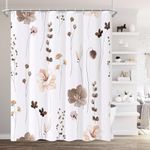 XZTXBest Watercolor Floral Shower Curtain,Brown Beige Flower Shower Curtain for Bathroom,Modern Minimalist White Bath Curtain,Mildew Resistant,Weighted Hem,Waterproof Fabric with 12 Hooks 72x72 Inches