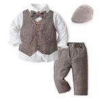 Baby Boys Gentleman Suit, Toddler Formal Waistcoat Outfit Wedding Shirts + Vest +Bow Tie 5 PCS Set(12-18 Months,Brown,Tag size 80)