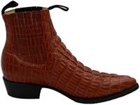 Dona Michi Men genuine cow leather crocodile print short ankle western j toe boots-Cognac-12