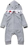 PanLidapan Baby Halloween Costume Newborn Infant Shark Hooded Romper Zipper Jumpsuit Long Sleeve Playsuit Outfit Clothes, Grey, 0-3 Months