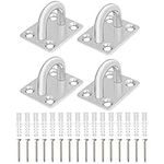 BELLE VOUS 4 Pack M8 Stainless Steel Pad Eye Plate Hooks with Screws - Heavy Duty U-Shaped Wall/Ceiling Mount Rectangle Staple Hook (40 x 50mm) - Holds up to 200kg - Hardware Ring Hooks for Hanging