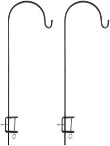 Achla Adjustable Deck Rail Shepherd's Hooks, Black, Pack of 2