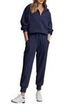 PRETTYGARDEN Womens 2 Piece Sweatsuits Set Long Sleeve Half Zip Pullover Sweatshirt Joggers Sweatpants Spring Outfits Tracksuit (Navy,Medium)