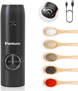 MERTTURM Moulin à Poivre Électrique Rechargeable, Moulins Sel Poivre Automatique avec Lumière LED Blanche, Grossièreté Réglable, Opération à Une Main, Idéal pour Cuisine, Restaurant, BBQ, Camping