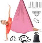 NOSTIFY Sensory Swing, Hanging Hammock Chair for Bedroom with Adjustable Hanger Kit, Relaxing Therapy Swing for Kids Autism ADHD Aspergers (Pink)