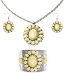 Howlite Jewelry Sets for Women - Turquoise Inspired Cowgirl Western Accessories - Beautiful Statement Necklace Earrings & Cuff Bracelet Set Southwestern Chunky Necklaces Costume Jewelry - Yellow