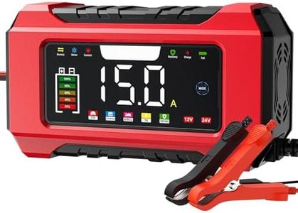 AILRINNI Car Battery Charger 15-Amp - 12V and 24V Smart Car Battery Charger AU Plug: Lead Acid 9-Stage Trickle Charger Smart Battery Maintainer w/Temp Compensation for Car Truck Lawn Mower Boat Marine