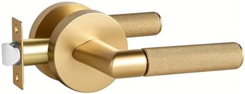 Interior Passage Door Handle Gold for Hallway, Heavy Duty Round Non-Locking Knurled Door Lever Indoor, Satin Brass Finish, Reversible for Right & Left Sided Doors, Keyless Door Handlesets 4 Pack