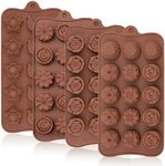 JOERSH 4Pcs Chocolate Flower Molds Silicone Candy Fondant Molds for Fat Bombs Snacks, Truffles & Caramel Hard Candies (11 Different Flowers)